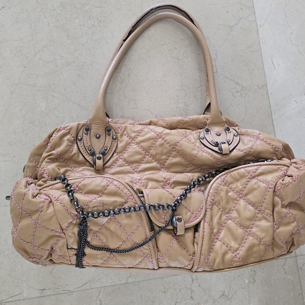 Juicy Couture Tan and Pink Quilted Shoulder Bag